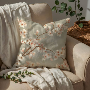 Vintage Cherry Blossom Sakura Branch Throw Pillow