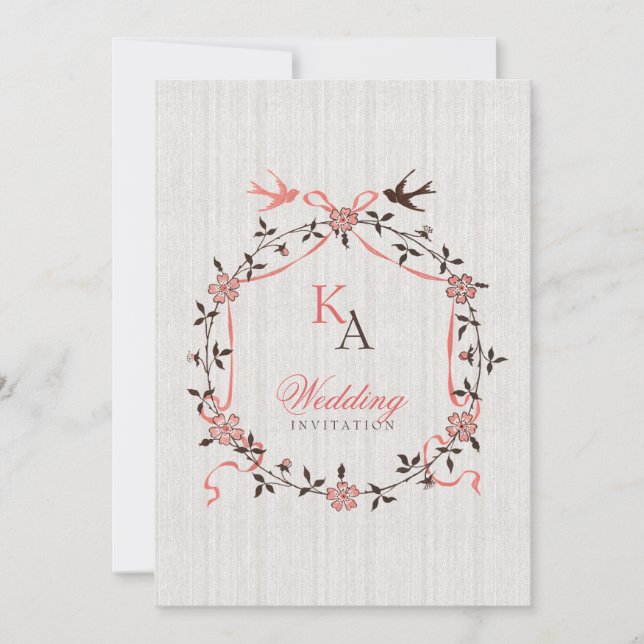 Vintage Cherry Blossom Swallows Wedding invitation (Front)