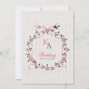 Vintage Cherry Blossom Swallows Wedding invitation