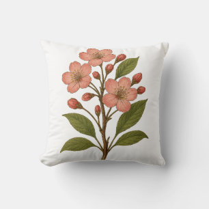 Vintage Cherry Blossom Throw Pillow