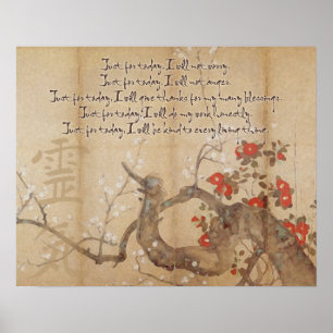 Vintage Cherry Blossom Watercolor Reiki Principles Poster