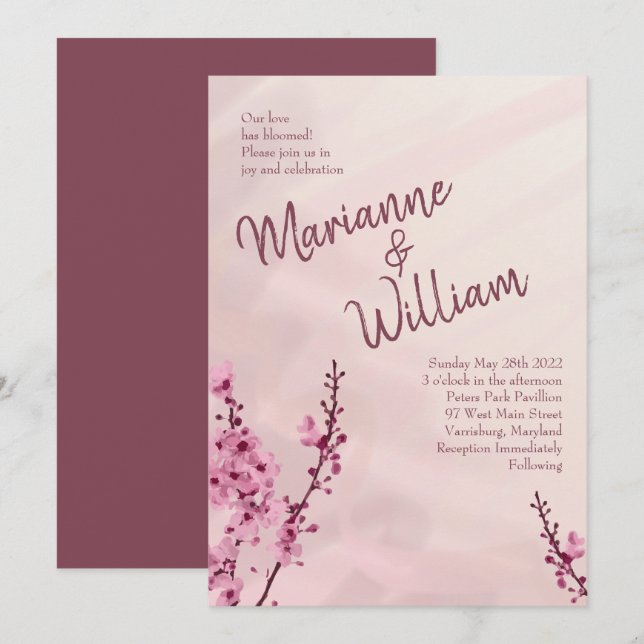 Vintage Cherry Blossom Wedding Invitations (Front/Back)