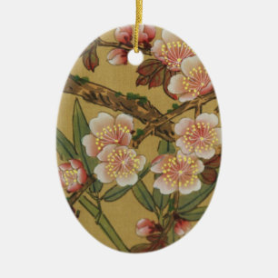 Vintage Cherry Blossoms Asian Japanese Art Ceramic Ornament