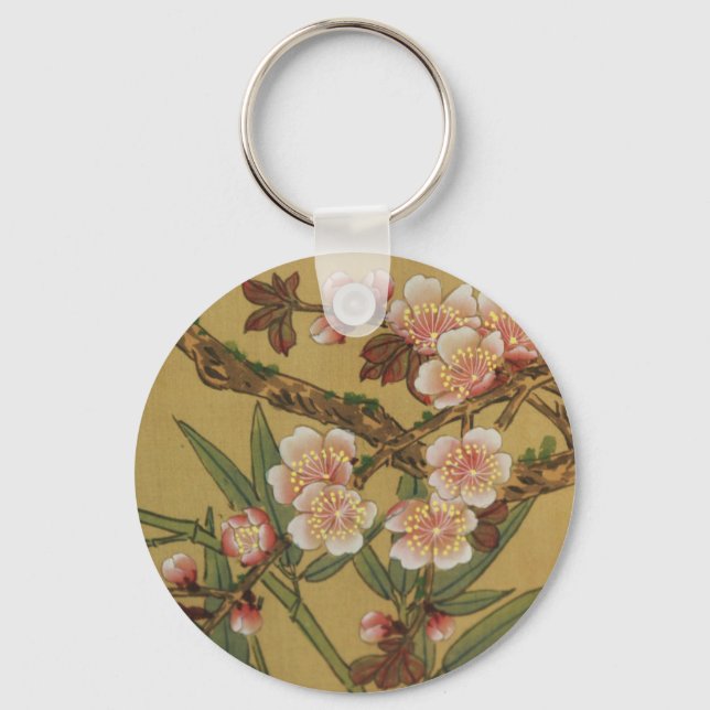 Vintage Cherry Blossoms Asian Japanese Flowers Keychain (Front)
