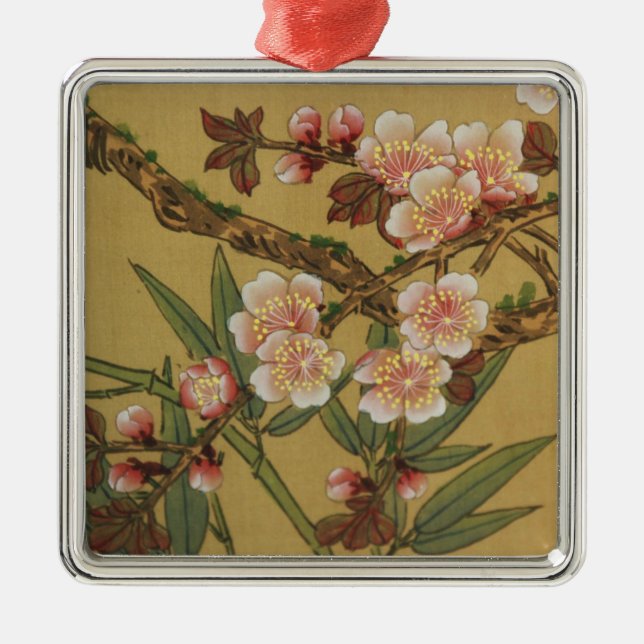 Vintage Cherry Blossoms Asian Japanese Flowers Metal Ornament (Front)