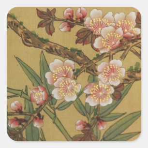 Vintage Cherry Blossoms Asian Japanese Flowers Square Sticker