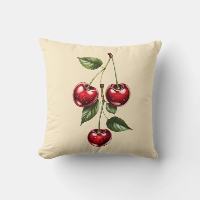 ​Vintage Cherry Illustration Throw Pillow (Front)