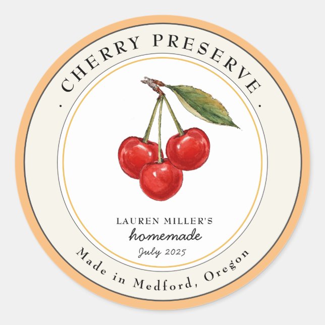 Vintage Cherry Preserve Jar Canning étiquette (Devant)