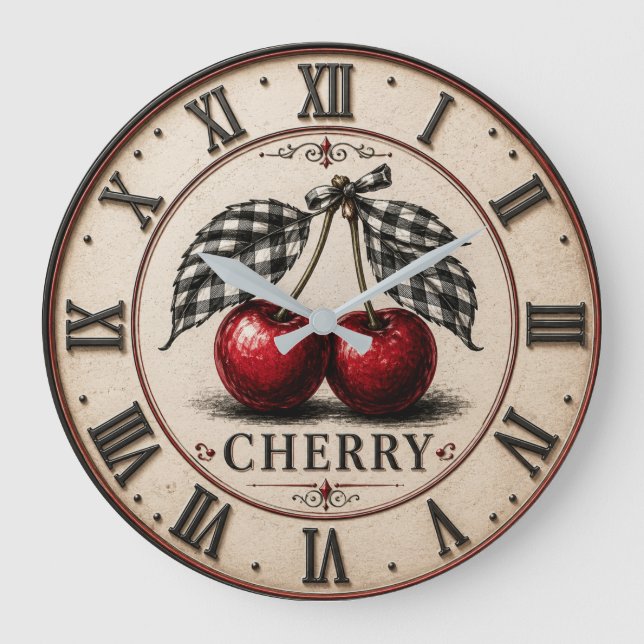 Vintage Cherry Rustic Farmhouse Fruit Kitchen  Large Clock (Front)