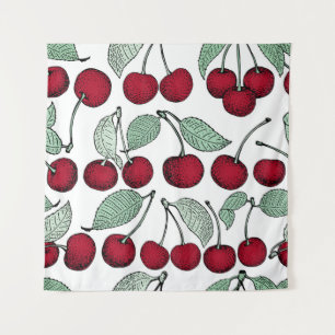 Vintage cherry seamless pattern. Background, patt Tapestry