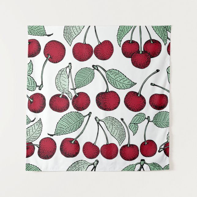 Vintage cherry seamless pattern. Background,  patt Tapestry (Front)