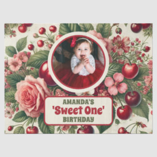 Vintage Cherry 'Sweet One' 1st Birthday Photo Tissue Paper