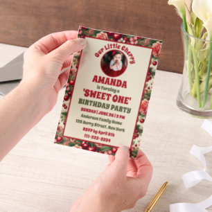 Vintage Cherry 'Sweet One' 1st Birthday Photo Vellum Invitations