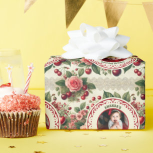 Vintage Cherry 'Sweet One' 1st Birthday Photo Wrapping Paper