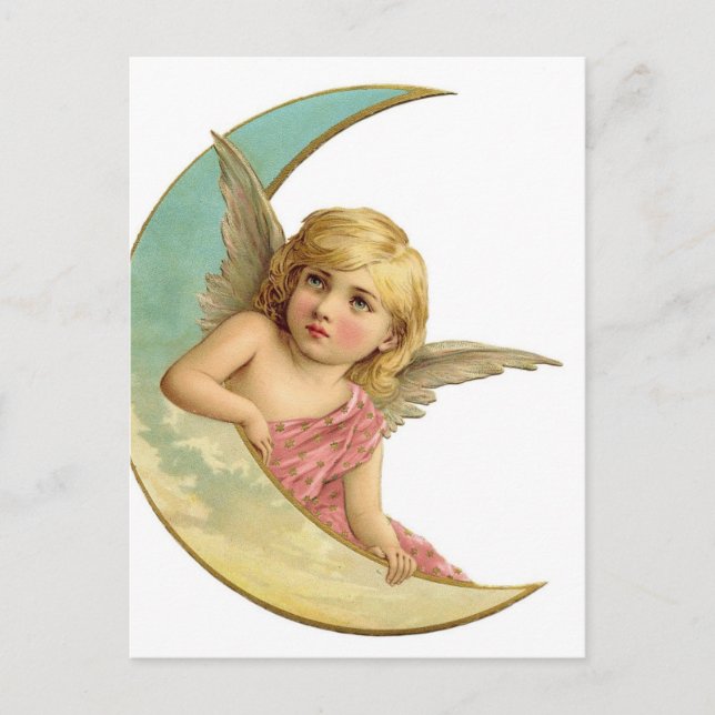 Vintage Cherub and Cresent Moon Postcard (Front)