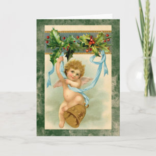 Vintage cherub angel christmas holiday card