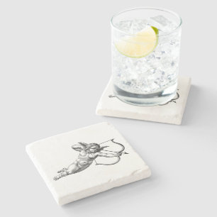 Vintage Cherub Angel Cupid Love Stone Coaster
