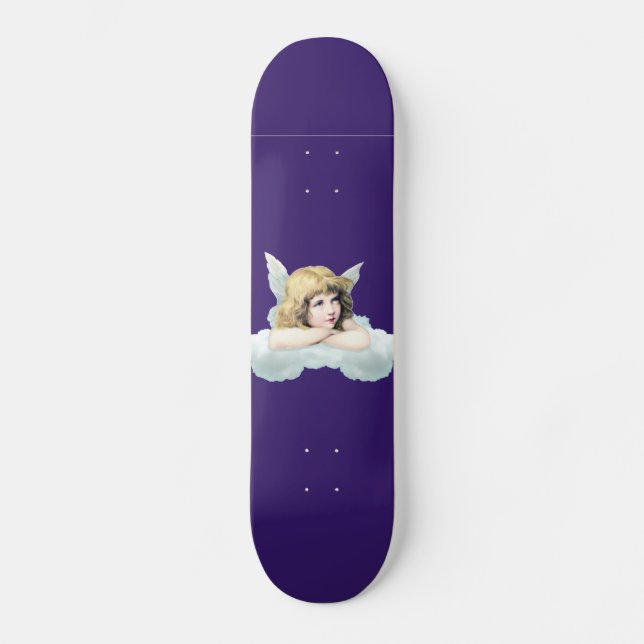 Vintage cherub angel on a cloud skateboard (Front)