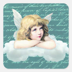 Vintage cherub angel on a cloud square sticker