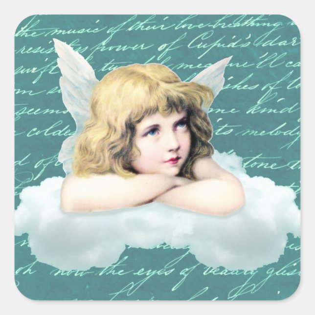 Vintage cherub angel on a cloud square sticker (Front)