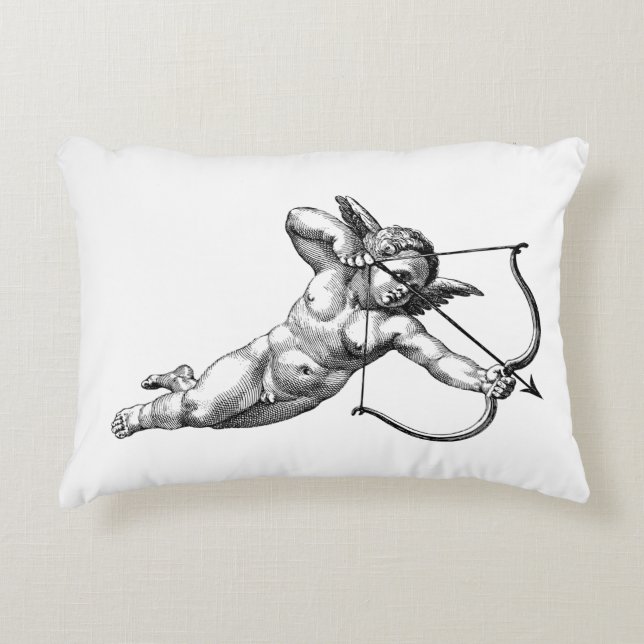 Vintage Cherub Cupid Love Accent Throw Pillow (Front)