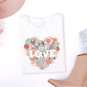 Vintage Cherub Love Valentine Heart Collage Tee