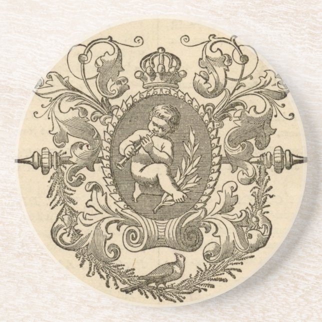 Vintage Cherub Matte Sandstone Drink Coaster (Front)