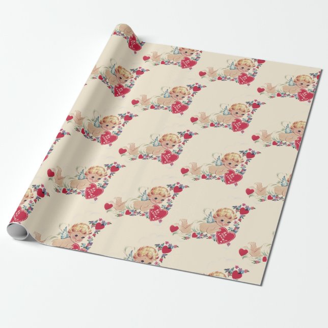 Vintage Cherub Valentine Wrapping Paper (Unrolled)