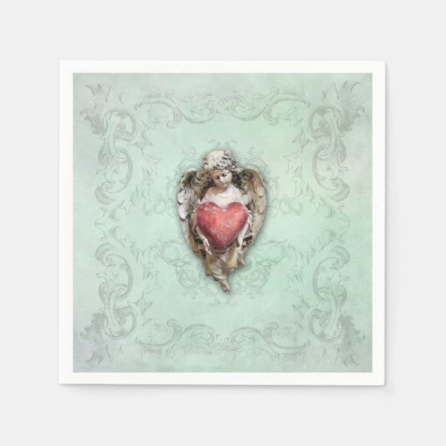 Vintage Cherub with Heart Napkin (Front)