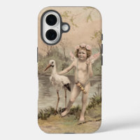 Vintage Cherub with Stork by Lake
