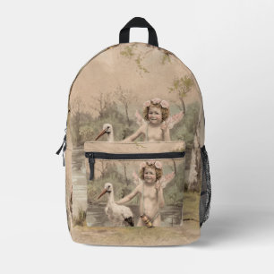 Vintage Cherub with Stork by Lake Printed Backpack
