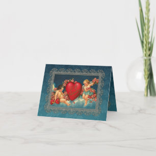 Vintage Cherubs and Valentine Heart Holiday Card