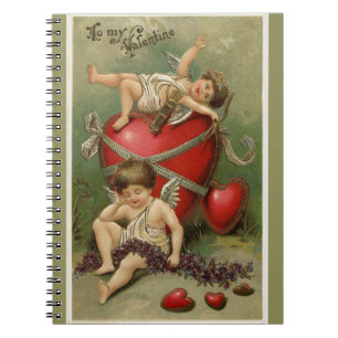 Vintage Cherubs and Valentine Hearts Green Notebook