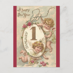 Vintage Cherubs Happy New Year Postcard
