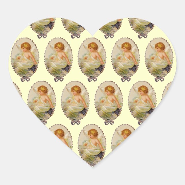 Vintage Cherubs Heart Sticker (Front)