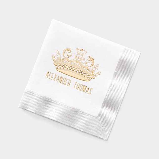 Vintage Chess Pieces Crown Name Foil Napkins (Left)