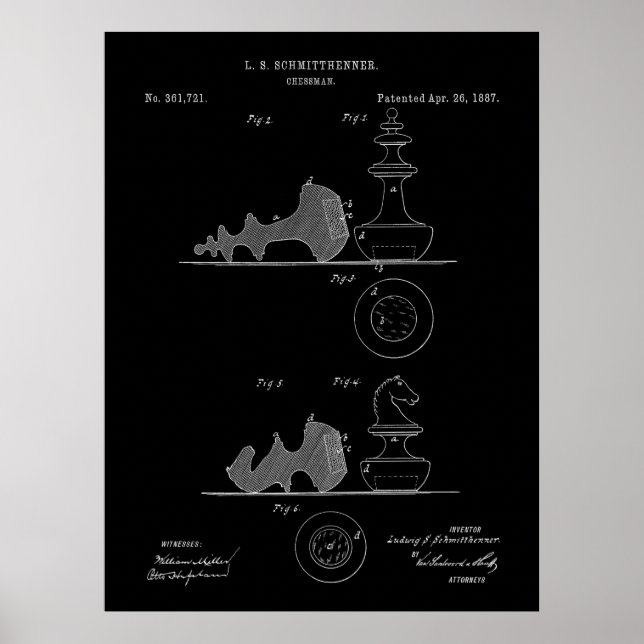 Vintage Chess Pieces Patent Blueprint Poster (Front)
