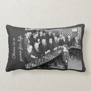 Vintage Chess Tournament Photo - Game for Life Lumbar Pillow