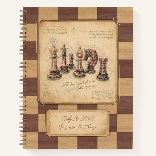Vintage Chessboard & Chess Pieces, Player Gift Notebook (Front)