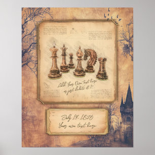 Vintage Chessboard & Chess Pieces, Player Gift Poster