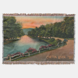 Vintage Chetek River Wisconsin Throw Blanket