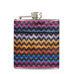 Vintage Chevron Wood Abstract #5 Hip Flask