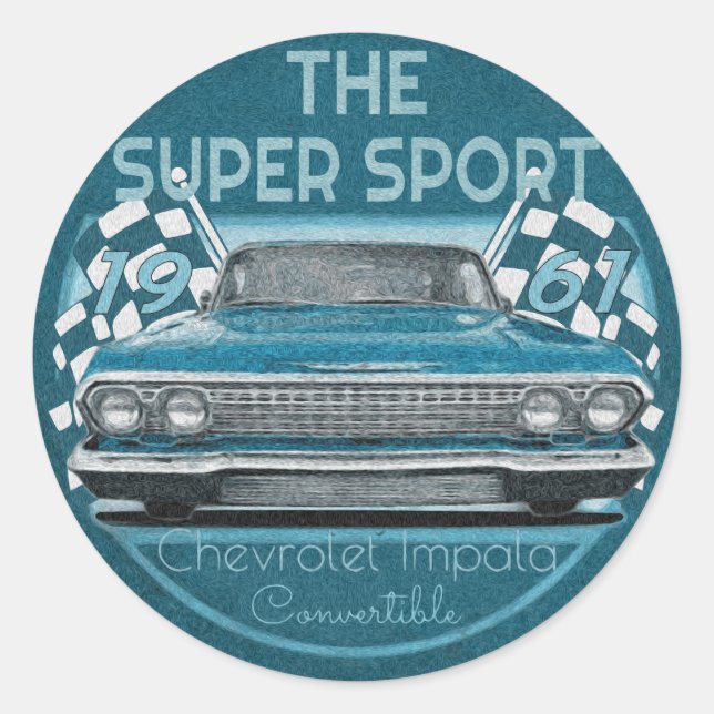 Vintage Chevy Classic Round Sticker (Front)