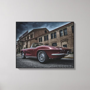 Vintage chevy corvette under skies canvas print