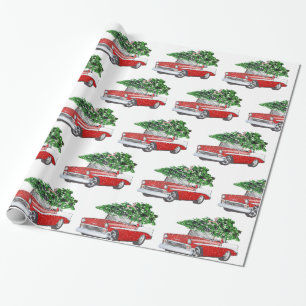 Vintage Chevy with Christmas Tree Holiday Wrapping Paper