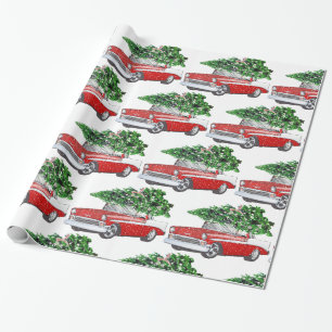 Vintage Chevy with Christmas Tree Wrapping Paper