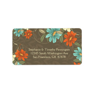 Vintage chic aqua orange cream flora address label