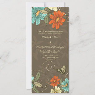 Vintage chic aqua orange cream wedding invitation