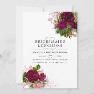 Vintage Chic Blush & Burgundy Bridesmaids Luncheon Invitation