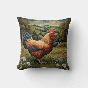 Vintage chic boho chicken pasture landscape throw pillow